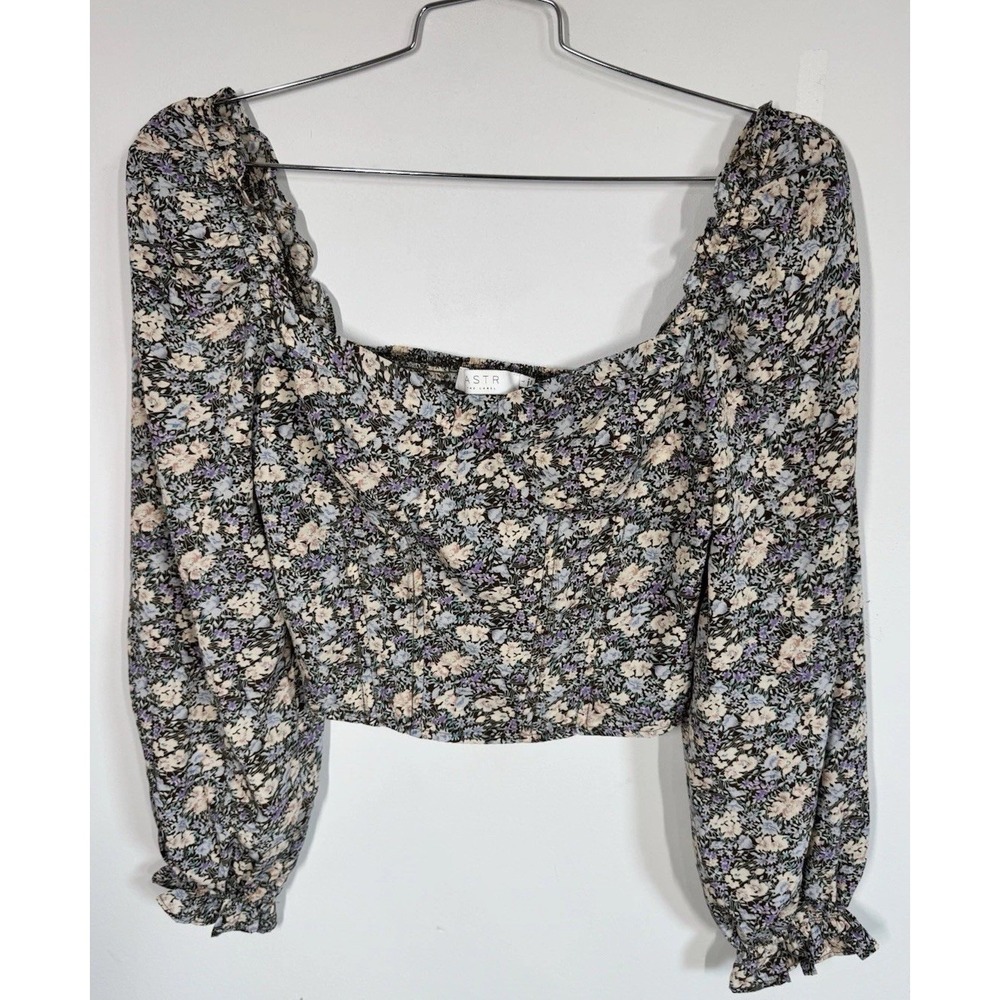 ASTR the Label Floral Puff Sleeve Petite Floral Crop Top Size L Coquette Cottage
